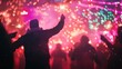 © Jakkarin - Festive Christmas Rave: Friends Dancing with Sparklers in Hand Amidst Colorful Lights and Holiday Decorations