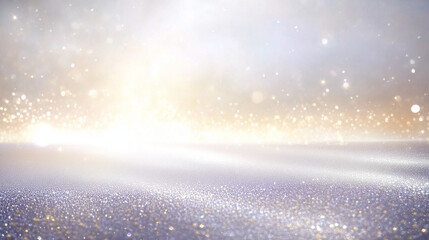 Poster - Dazzling, high-resolution abstract background featuring a mesmerizing blend of silver and gold glitter, bokeh lights, and vibrant hues of white, blue, and gold. Perfect for creating luxurious and fest