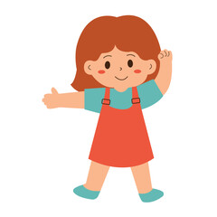 Wall Mural - Cheerful girl in orange overalls, perfect for lifestyle blogs, social media posts, children's book illustrations, and educational material