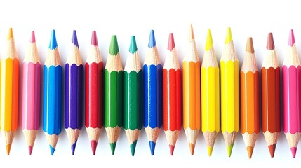 Colorful pencils lined up in a row.