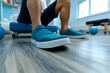 © HQAsset - Teal Knit Sneakers on Wood Floor, A Casual Fitness Scene