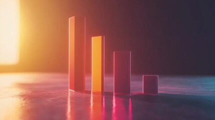 Fototapete - Vibrant Bar Graph Visualization on Reflective Surface at Sunrise