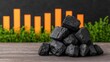 © Panisara - A pile of extracted minerals like coal and iron ore, with bar graphs in the background showing their economic value, 3D render
