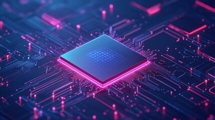 Leinwandbilder - A digital AI chip is integrated into a tech brain, set against a dark blue background, perfect for innovation themes. Generative AI