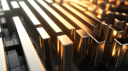 Aufkleber - Abstract Metallic Bars with Warm Light Reflection and Shadows