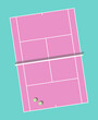 © Kim Phuong Art - Tennis field simple vector art. Girly retro vintage tennis court background. pastel pink and blue grass bird's eye view with tennis balls