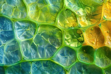Wall Mural - cross-section of leaf tissue: a detailed microscopic image of a leaf cross-section, highlighting the