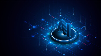 Leinwandbilder - Digital technology of the future. AI icon or artificial intelligence symbol. Future advanced artificial intelligence technology circuit board concept	