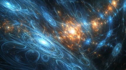 Poster - Abstract Cosmic Background with Blue and Orange Glow Effects