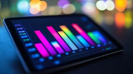 Poster - Colorful Data Visualization on Tablet with Soft Bokeh Background