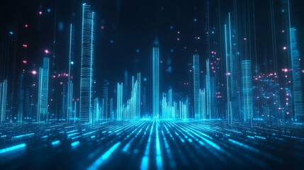 Fototapete - Futuristic Neon Cityscape with Abstract Light Patterns and Lines