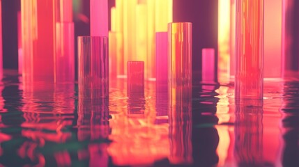 Aufkleber - Colorful Abstract Shapes in Water Reflection with Bright Light Effects