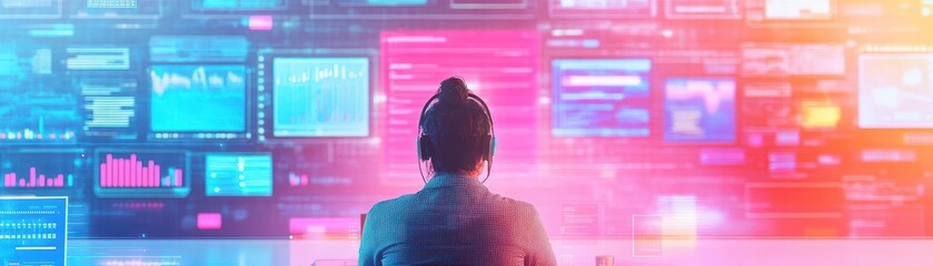 Aufkleber - A creative entrepreneur brainstorming in a vibrant coworking space, surrounded by digital screens and futuristic gadgets, pop art style