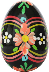 Wall Mural - Black Easter egg with colorful floral patterns and curved stripes