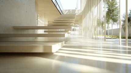 Aufkleber - Modern Architectural Design with Floating Staircase and Sunlight