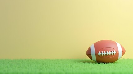 american football on lush green grass against a yellow background. ready for the big game? get your 