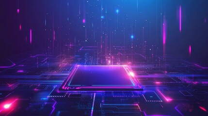 Fototapete - A digital AI chip is set within an abstract technology brain on a dark blue backdrop, symbolizing artificial intelligence advancements. Generative AI
