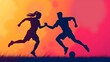 © StockPick - Silhouetted figures of two soccer players, hand in hand, against a vibrant sunset backdrop. Teamwork and passion shine through.