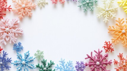 Aufkleber - Colorful snowflakes adorned with detailed patterns frame a spacious area, perfect for adding a personal touch or festive messages. Generative AI