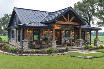 Wall Mural - Rustic Stone House with Metal Roof and Porch