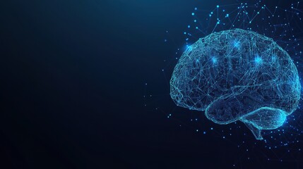 Leinwandbilder - Visual of an abstract technology brain featuring a digital AI chip, set against a dark blue background, illustrating artificial intelligence. Generative AI