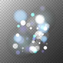 Aufkleber - Bokeh lights texture. Abstract blur light effect. Blurred overlay template. Transparent background. Vector illustration.