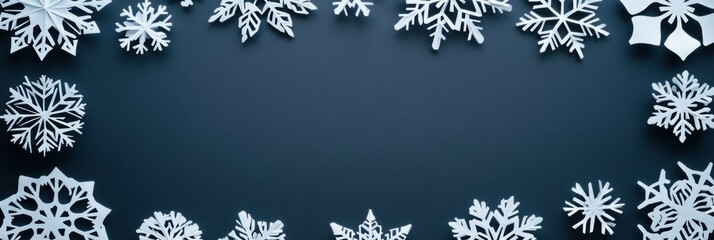 Aufkleber - Delicate handcrafted paper snowflakes are arranged around a blank area, perfect for personalized messages or creative designs during winter. Generative AI