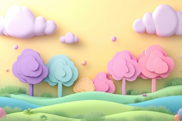 Canvas Print - a colorful scene of a field with trees and grass