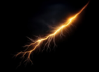 Aufkleber - A vibrant, golden lightning bolt streaks across a pitch-black background, its energy crackling with intensity.  The bolt branches and flickers, creating a dynamic, powerful image.