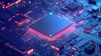 Leinwandbilder - An AI chip merges with an abstract brain on a dark blue backdrop, highlighting the essence of artificial intelligence. Generative AI