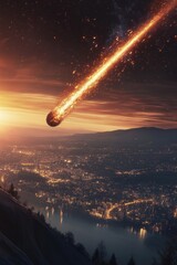 Wall Mural - comet flying over city