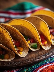 Wall Mural - Three Tacos on Wooden Plate