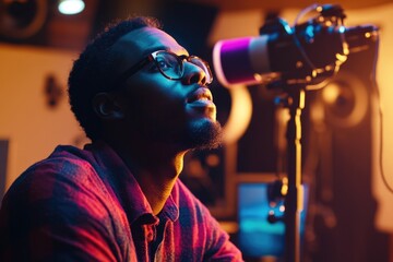 Wall Mural - Man speaking into microphone