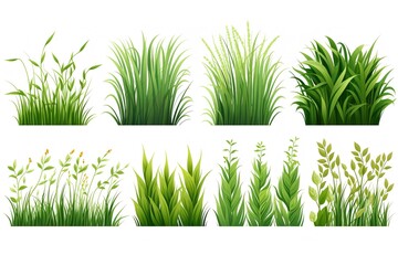 Watercolor green grass set on white background
