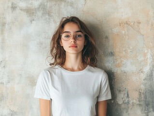 Poster - Woman with glasses standing near wall