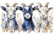 © ahmad - A whimsical illustration of three goats with distinctive colors and leafy accents.