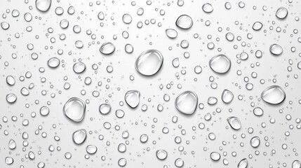 Wall Mural - Close-up of transparent water droplets on a smooth surface, creating a serene and fresh atmosphere.
