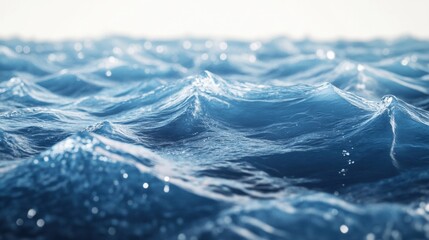 Wall Mural - A beautiful close-up of shimmering ocean waves in vibrant blue hues.