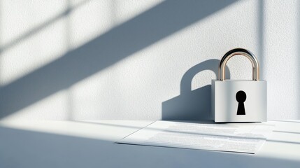 Minimalist Lock on Document with Soft Shadows in Bright Space