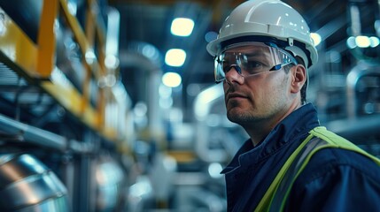 Wall Mural - A close-up view of an engineer inspecting waste materials as they are processed into fuel, illustrating the meticulous care taken in waste transformation for energy production