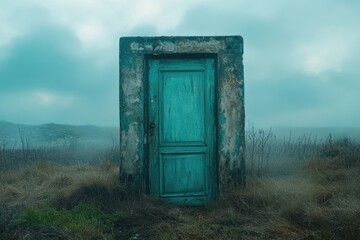 Wall Mural - Old outhouse with blue door