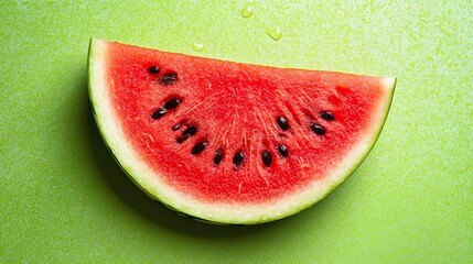 Wall Mural - A slice of watermelon on a green background.