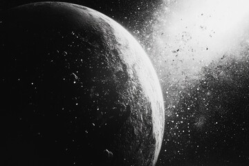 Wall Mural - black and white planet in space