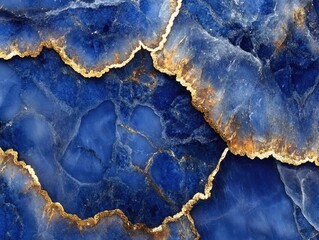 Canvas Print - Blue and Gold Marble Close Up