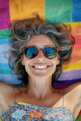 Sticker - Woman relaxing on colorful towel