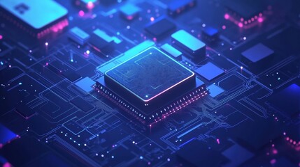 Leinwandbilder - A digital AI chip is intricately embedded in an abstract technology brain design, highlighted against a dark blue background, emphasizing innovation. Generative AI