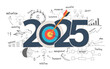 © kromkrathog - 2025 new year target audience concept, Creative thinking drawing charts and graphs business success strategy plan idea on target dart with arrow