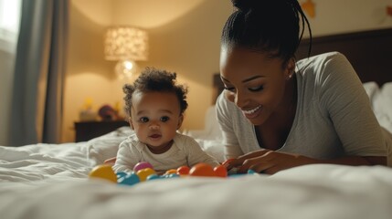 Poster - parent and child playing with toys