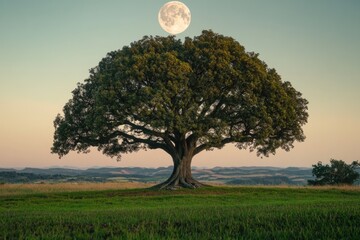 Wall Mural - tree in field at night
