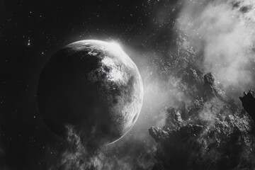 Wall Mural - Black and White Planet in Sky